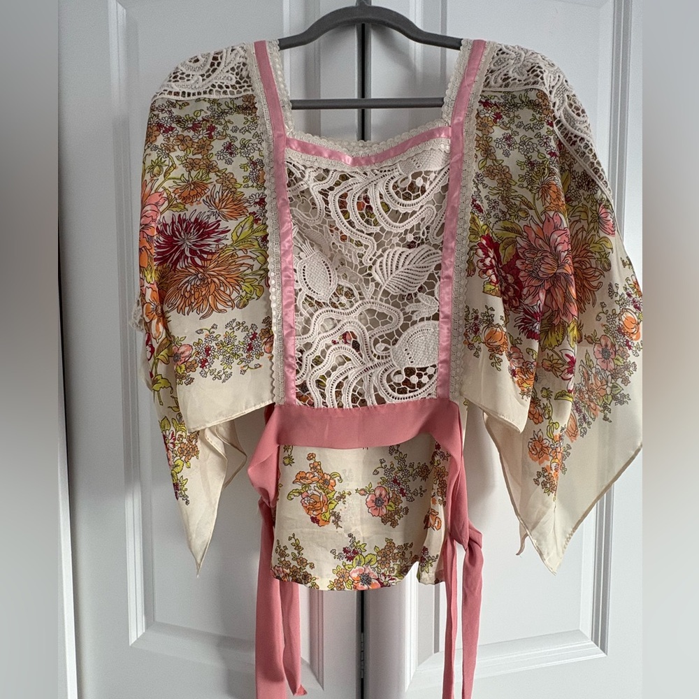 Anthropologie Pink Floral Lace Blouse